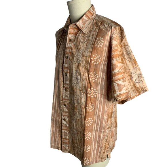 Cooke Street Reverse Print Hawaiian Shirt L Brown Floral Short Sleeve Pocket - Picture 3 of 6